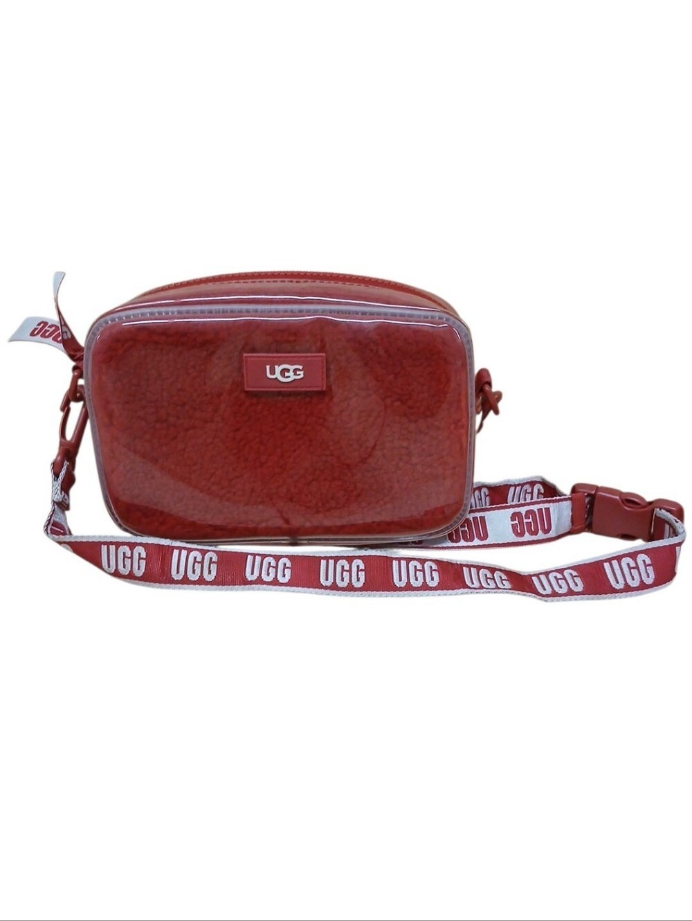 UGG Red Coated Shearling-Front Crossbody with Branded Strap